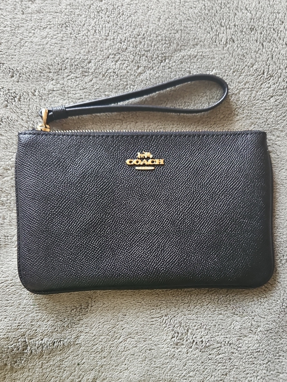 Coach Black Leather Wristlet with Gold Logo